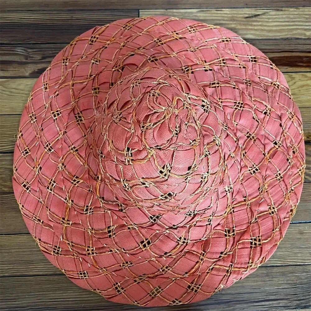 Vintage Betmar Orange Woven Sun Hat Polyester/Straw Women's One Size